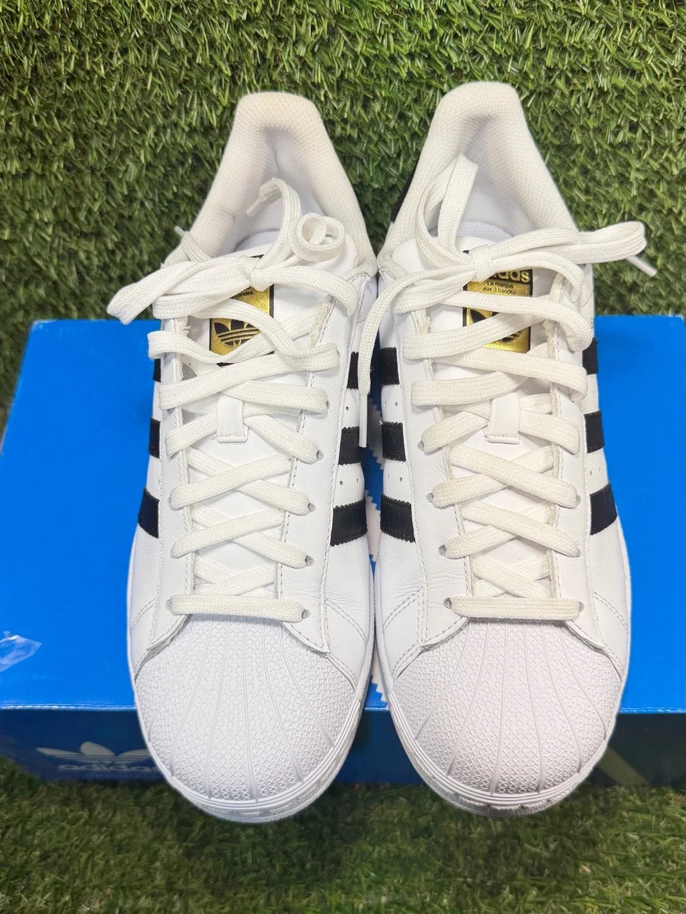 Adidas Originals Superstar White Black Gold C77124 Men's Size 8 With Box OG Low